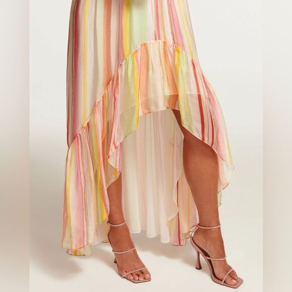 NWT Ramy Brooke Printed Trudy High-Low Maxi Dress Watercolor Stripe - Picture 4 of 10